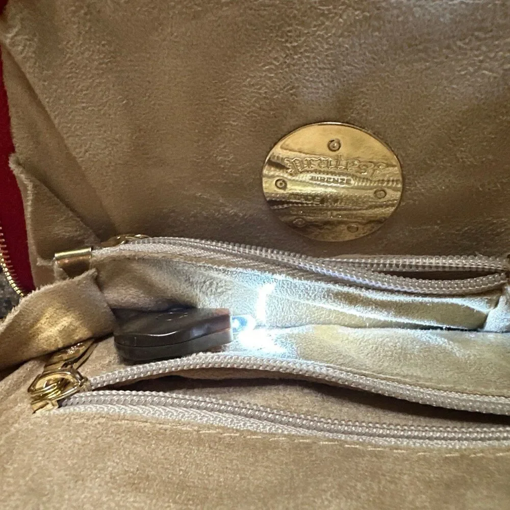 pratesi firenze Italian small red Leather dome Crossbody Gold Chain Strap Purse